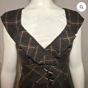 Elegant  Wool Plaid Brown Dress